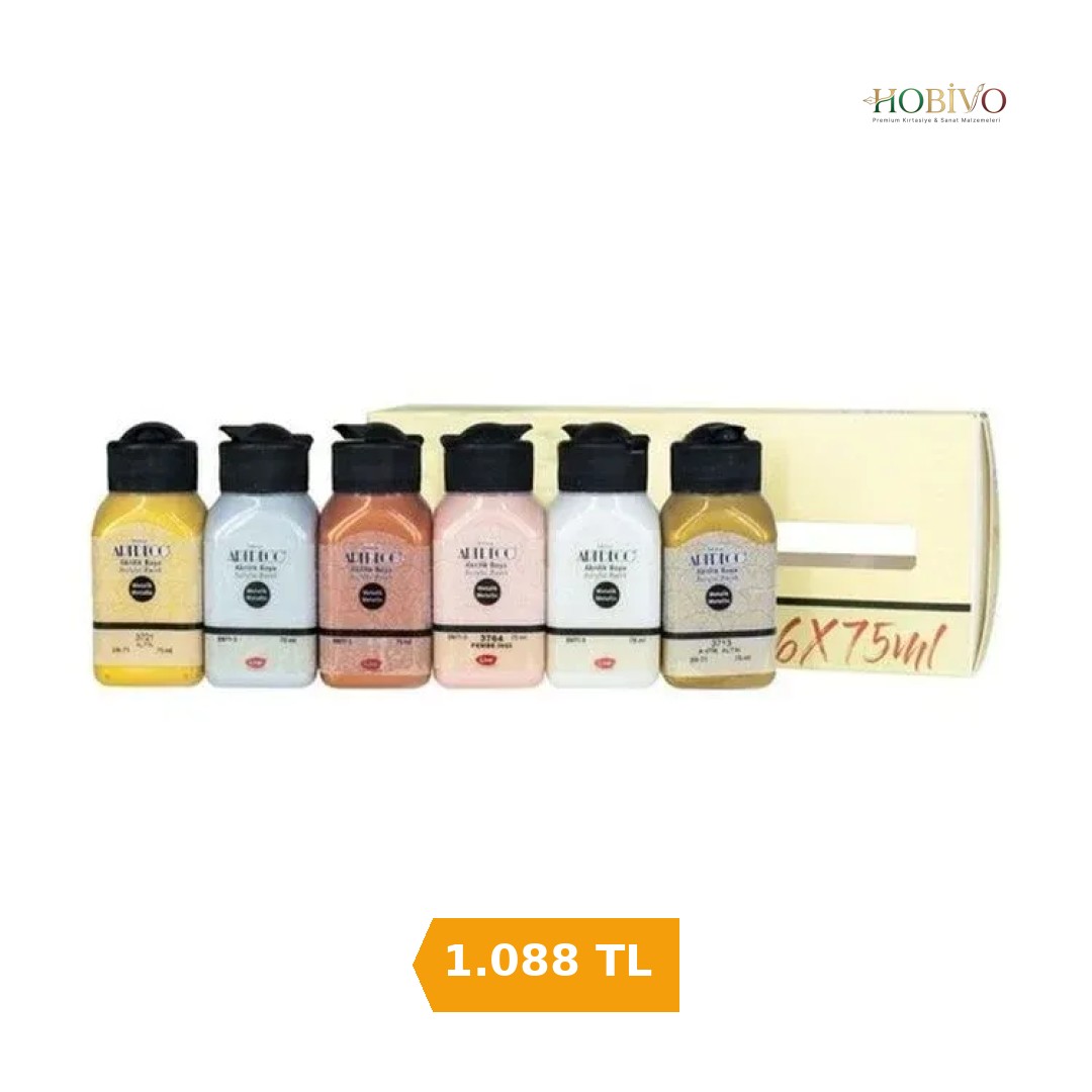Artdeco Akrilik Boya Seti 6 Renk x 75 ml. Metalik Renkler