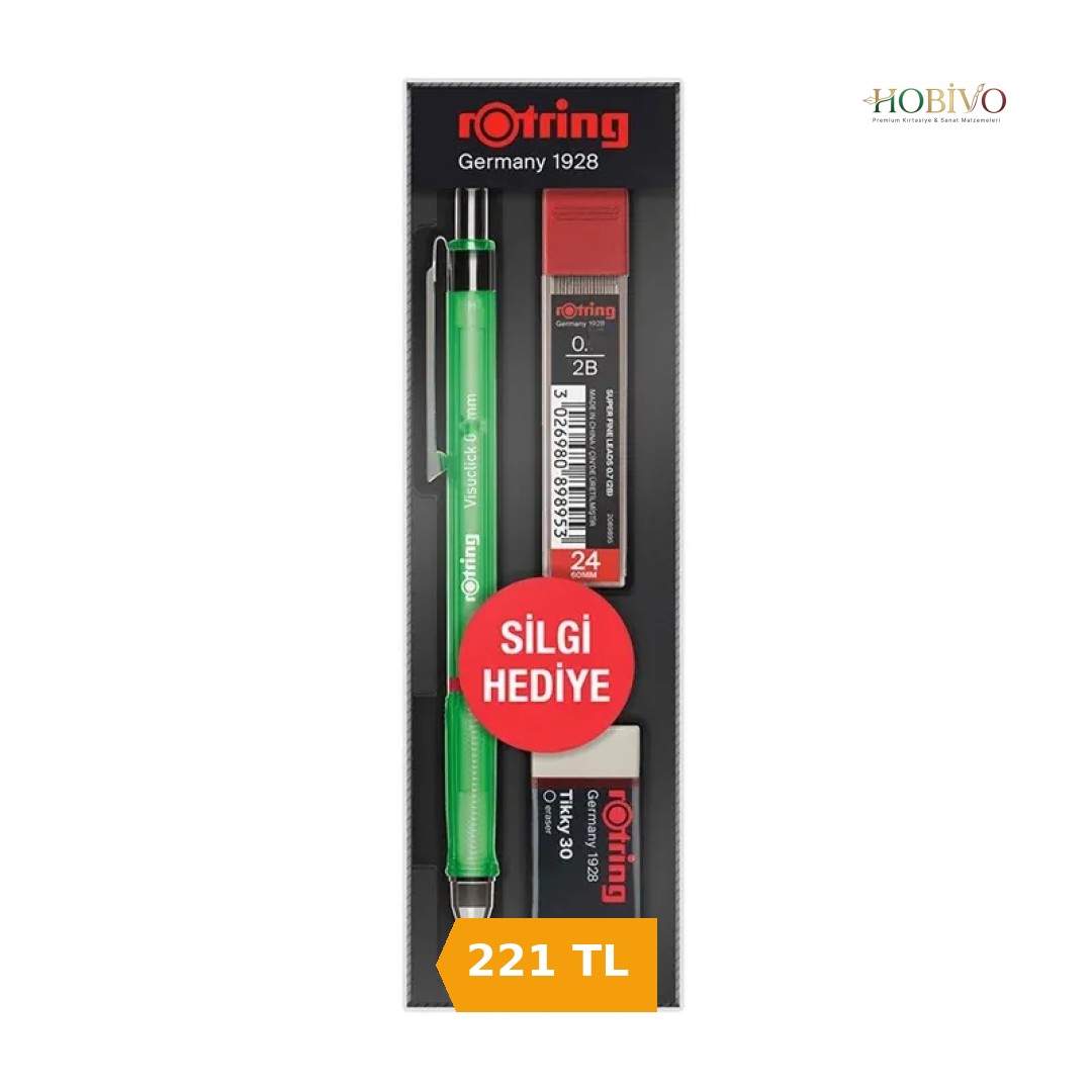 Rotring Visuclick Versatil Kalem + Min + Silgi Okul Seti 0.5 mm YEŞİL