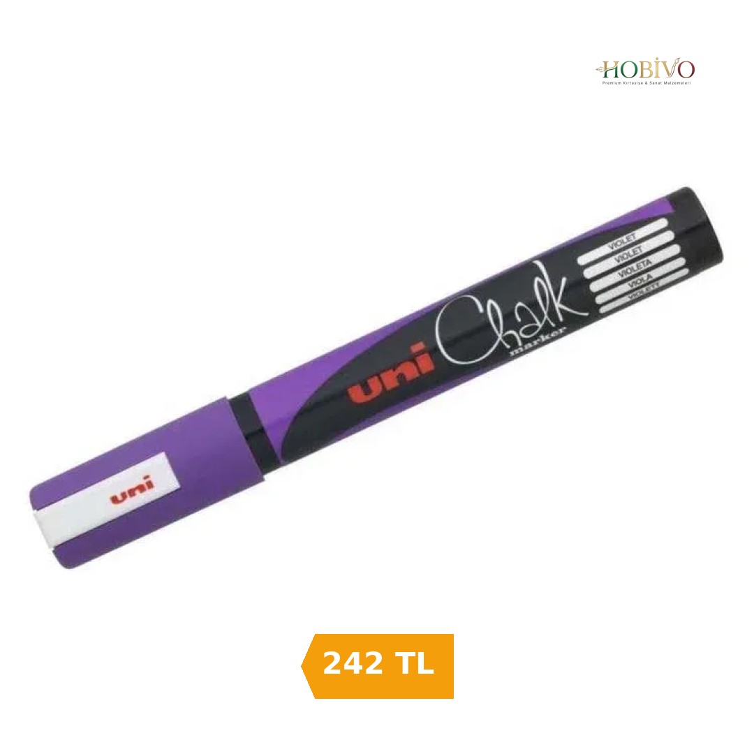 Uni Chalk 1.8-2.5 mm Yuvarlak Uç Su Bazlı Sıvı Tebeşir Kalemi Mor